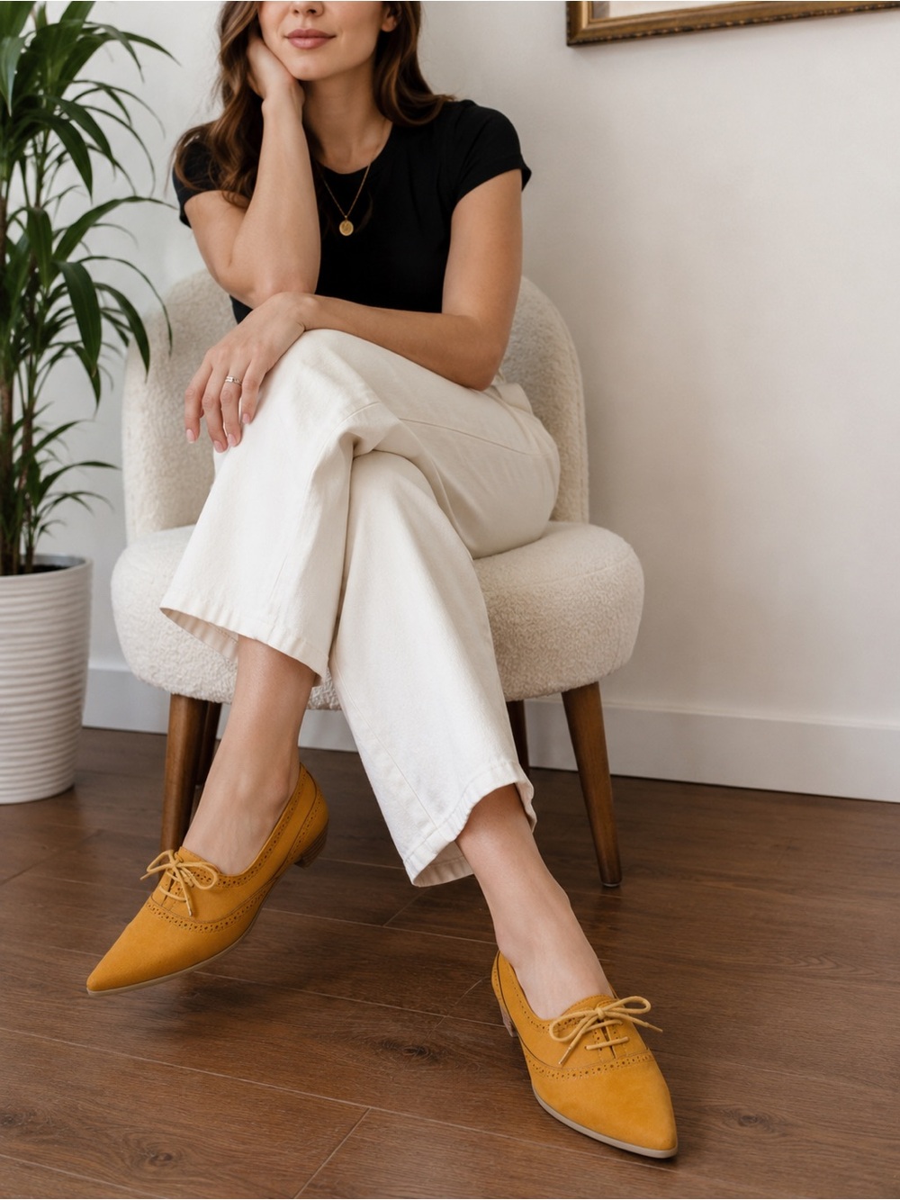 Dancing Days by Banned UK Mustard Yellow pointed-toe brogue Oxford-style pumps